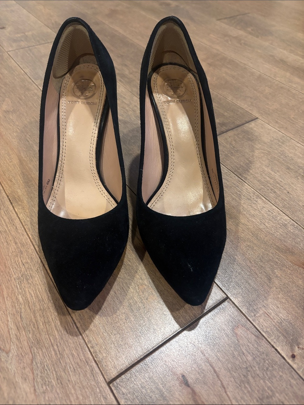 Tory Burch Black Suede Pointed-Toe Pumps